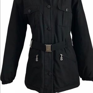 BOGNER Women’s Black Ski Jacket Sz 12, removable faux fur collar and belt